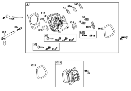 Cylinder Head Group Diagram and Parts List for 106232-0269-H5 100000 - 19Z999 Briggs and Stratton Engine